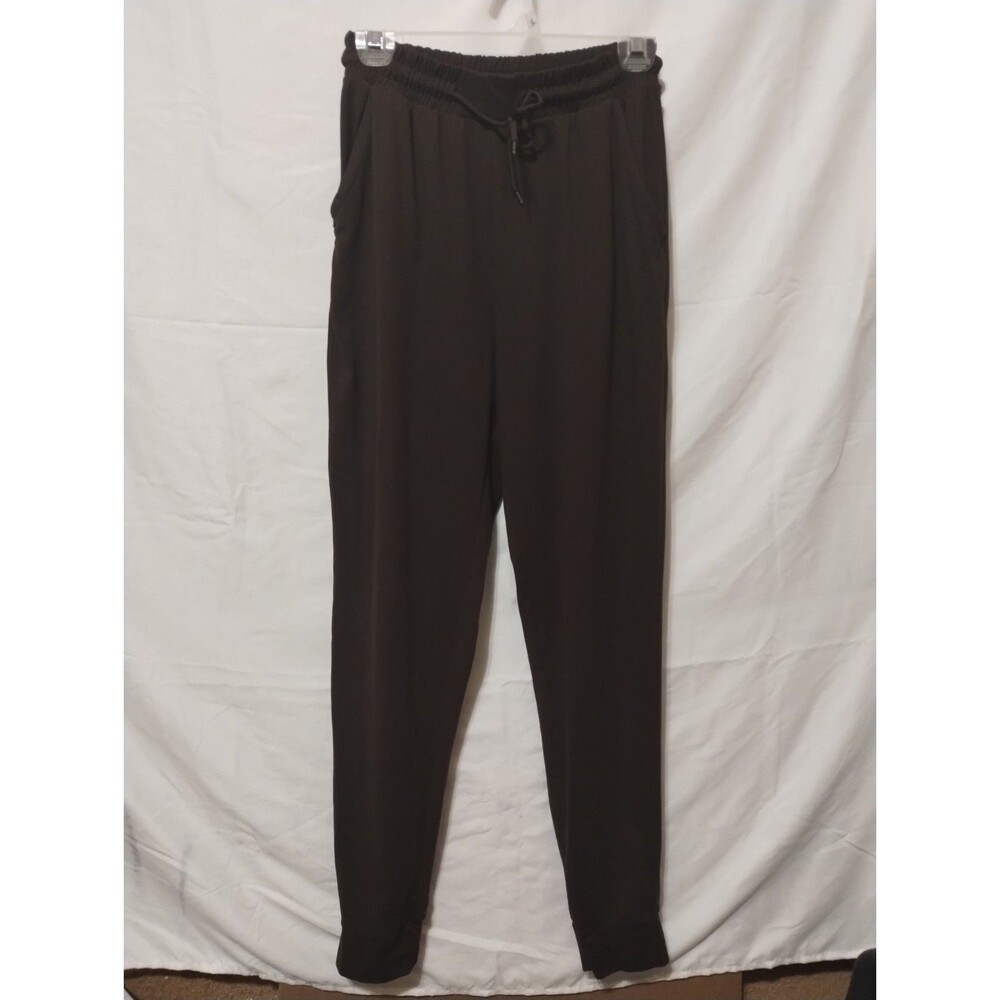 Women’s Jogger Pants Solid Brown Flat Front Elastic Drawstring Tapered 28 Inseam
